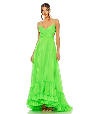 Mac Duggal Women's Ruched tiered spaghetti strap gown