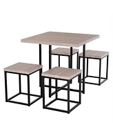 Slickblue Farmhouse 5 Piece Square Wood Steel Kitchen Dining Set