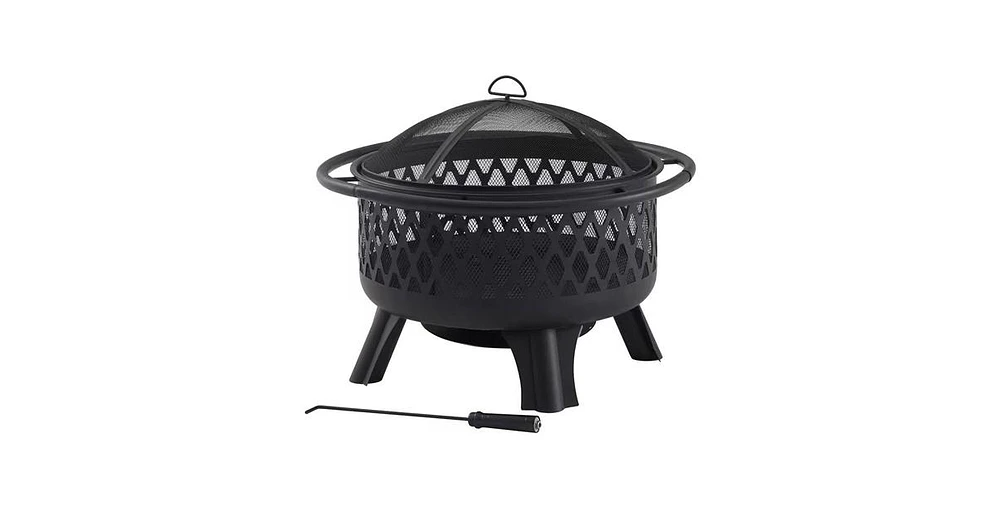 Slickblue 30-inch Black Steel Outdoor Fire Pit Grill with Screen and Poker