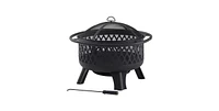 Slickblue 30-inch Black Steel Outdoor Fire Pit Grill with Screen and Poker