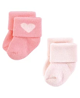 Hudson Baby Girls Cotton Rich Newborn and Terry Socks Love, 0-6 Months