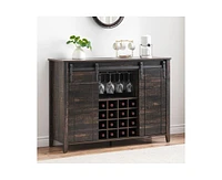 gaomon Wine Bar Cabinet,47" Farmhouse Coffee Bar Cabinet with Sliding Barn Door, Buffet Sideboard Cabinet with 16 Bottle Wine Rack for Dining