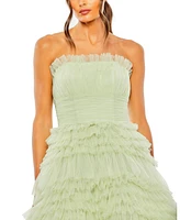 Mac Duggal Women's Strapless Tulle Ruffle Gown