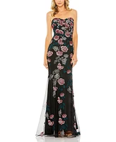 Mac Duggal Women's Strapless Floral Embroidered Gown