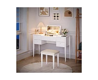 gaomon 47" Makeup Vanity Desk with Flip Top Mirror and Lights, 3 Lighting Mode, 3 in 1 Vanity Table with 5 Drawers