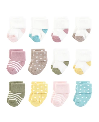 Hudson Baby Girls Cotton Rich Newborn and Terry Socks Confetti Colors, 0-6 Months