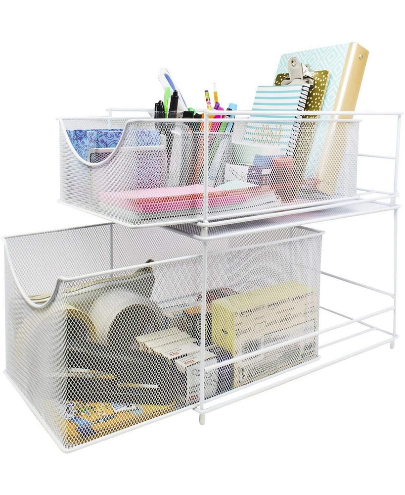 Sorbus 2-Tier Sliding Mesh Basket Drawers - White