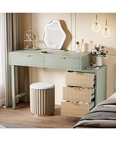 Tribesigns Makeup Vanity Desk with 5 Drawers, Modern Vanity Desk with Storage, Small Wood Dressing Table for Bedroom, Narrow Space (Without Mirror)