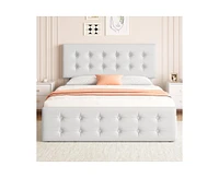 gaomon Full Size Bed Frame with 4 Storage Drawers and Headboard, Faux Leather Upholstered Platform Bed Frame with Wooden Slats Support