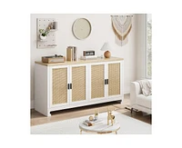 gaomon Buffet Cabinet,Rattan Accent Storage Cabinet with 4 Doors and Shelf, Sideboard Buffet Cabinet with Storage