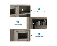 gaomon Farmhouse Tv Stand with Led Lights, Entertainment Center for 65/60/55 Inches Televisions, Tv Console with Storage Cabinets and Open Shelves