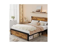 gaomon Full Size Bed Frame with Wood Headboard, Full Platform Bed Frame with Under Bed Storage and Metal Legs, Noise Free, No Box Spring Needed, Easy