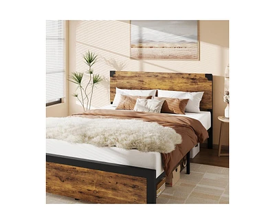 gaomon Full Size Bed Frame with Wood Headboard, Full Platform Bed Frame with Under Bed Storage and Metal Legs, Noise Free, No Box Spring Needed, Easy