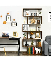 Gymax 2 Pcs 6 Tier S-Shaped Bookshelf Storage Display Bookcase Z-Shelf Coffee