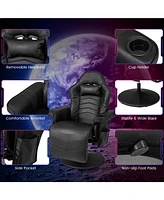 Gouun Massage Gaming Chair with Reclining Backrest, Retractable Footrest, Adjustable Height, 360° Rotation