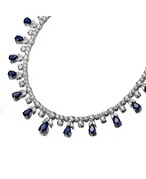 Rachel Glauber White Gold Plated Blue Dangles Station Tennis Necklace