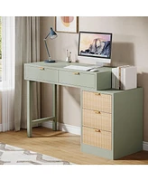 Tribesigns Computer Desk with 5 Drawers, Reversible Small Writing Desk with Storage, Modern Wooden Study Table Office Workstation for Home Office, Sma