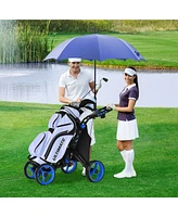 Gymax 4 Wheels Foldable Golf Push Pull Cart Trolley w/ Brake Waterproof Bag