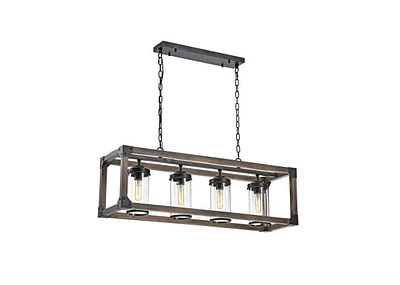 Slickblue 4 Light Adjustable Dimmable Rectangle Chandelier with Wrought Iron Accents