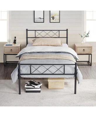 Slickblue Traditional Powder Coated Slatted Platform Bed Durable Stylish Bed Frame