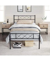 Slickblue Traditional Powder Coated Slatted Platform Bed Durable Stylish Bed Frame