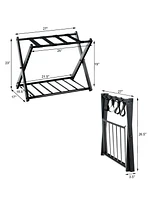 Gouun Set of 2 Folding Metal Luggage Racks with Storage Shelf and Non-Slip Feet