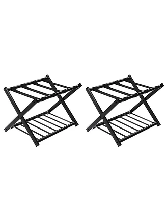 Gouun Foldable Metal Luggage Rack with Dual Storage Shelves and 130 lbs Capacity