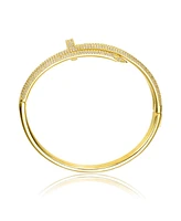 Rachel Glauber 14k Gold Plated with Clear Cubic Zirconia Bangle Bracelet