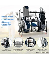 Gymax Extra Large Golf Bag Storage Organizer for Garage Fits 2 Golf Bags & Accessories