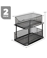 Sorbus 2 Pack 2 Tier Baskets with Mesh Sliding Drawers - Ideal Cabinet, Under the Sink, etc - Great for Bathroom, Kitchen, Office