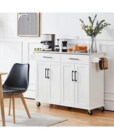 Slickblue White Kitchen Cart Island with Stainless Steel Top 2 Drawers and Cabinet