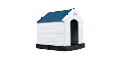 Slickblue Medium size Dog House Outdoor White Blue Plastic with Elevated Floor