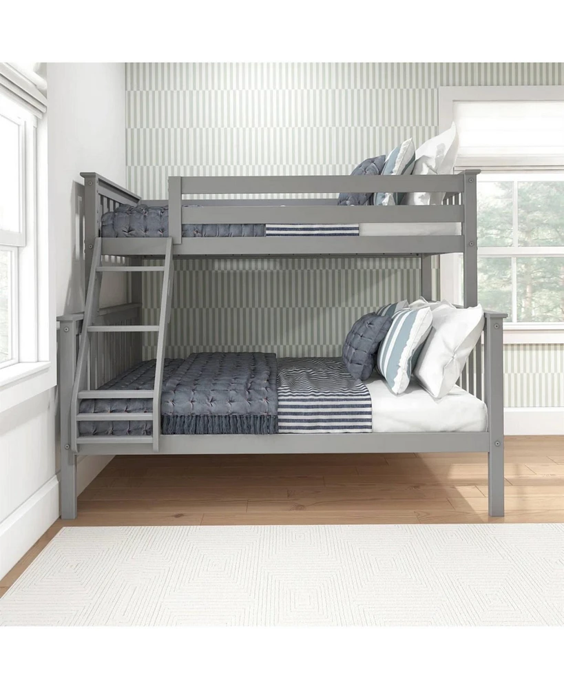 Slickblue Twin over Full Solid Wood Bunk Bed with Safety Rails and Ladder