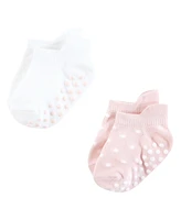 Hudson Baby Baby Girls Hudson Non-Skid No-Show Socks, Soft Pink Dot Stripe
