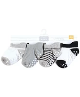 Hudson Baby Boys Non-Skid No-Show Socks, Black Gray Stripes, 12-24 Months