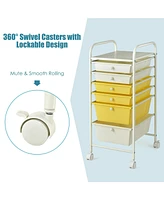 Gouun 6-Drawer Rolling Storage Cart with Clear Plastic Drawers and Lockable Wheels