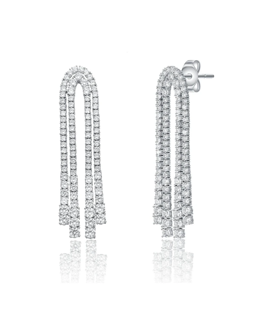 Rachel Glauber White Gold Plated Cubic Zirconia Linear Waterfall Fringe Dangle Earrings