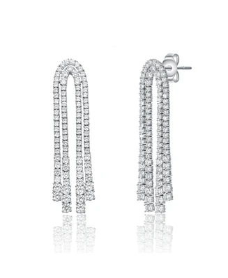 White Gold Plated Cubic Zirconia Linear Waterfall Fringe Dangle Earrings