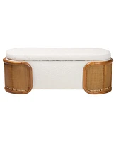 Baxton Studio Basira Japandi Cream Boucle Fabric Storage Bench with Woven Rattan