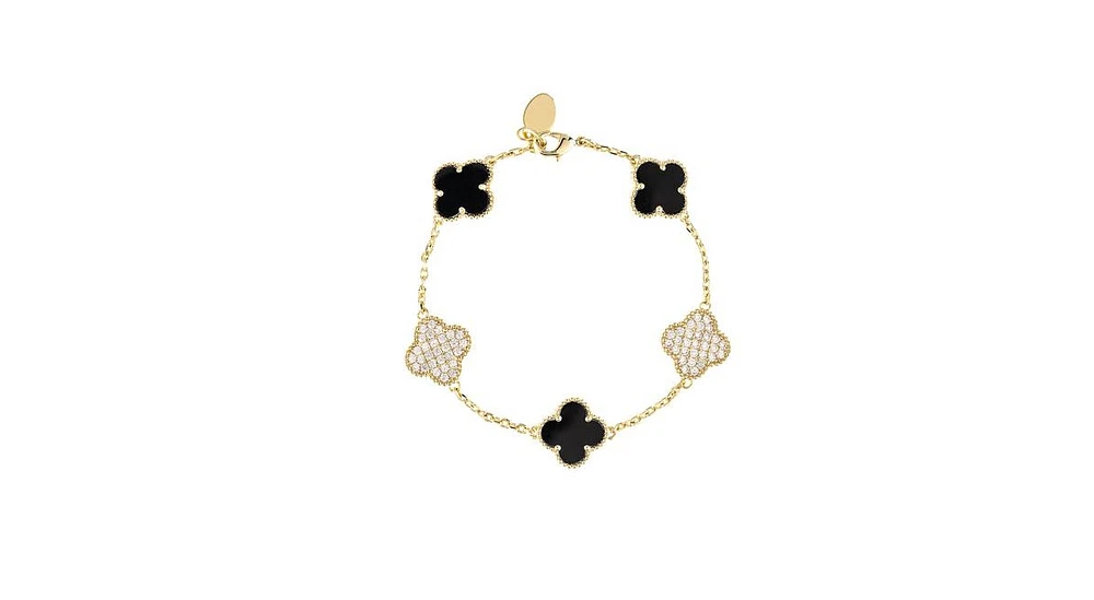 Rivka Friedman Onyx and Pave Cubic Zirconia Clover Station Bracelet