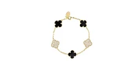 Rivka Friedman Onyx and Pave Cubic Zirconia Clover Station Bracelet