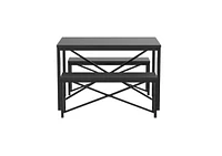 Slickblue Modern 3-Piece Dining Set - Metal Frame Wood Top Table and 2 Bench Chairs