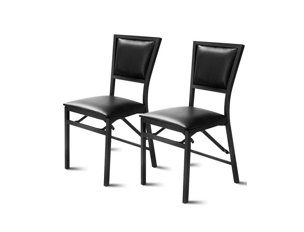 Slickblue Set of 2 - Modern Metal Folding Dining Chairs with Pu Leather Seat Cushion