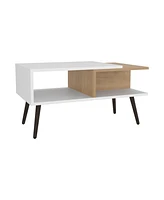 Drexel Coffee Table, 2 Shelves, 4 legs, White / Natural Oak