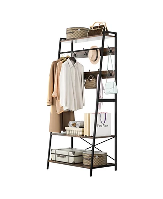 Unho Hall Tree Vintage Coat Rack: Clothes Standing with Storage Shelves