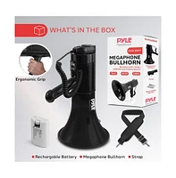 Pyle 100-Watt Hand-Grip Megaphone with Siren, MP3/Aux Input, Rechargeable Battery, Lightweight Black Bullhorn