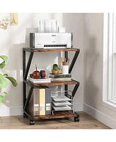 Slickblue Modern Industrial Metal Wood 3-Tier Printer Stand Office Storage Cart on Wheels