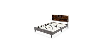 Slickblue Velvet Upholstered Platform Bed with Storage Headboard