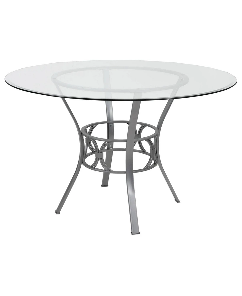 Slickblue Round 48-inch Glass Top Dining Table with Metal Frame