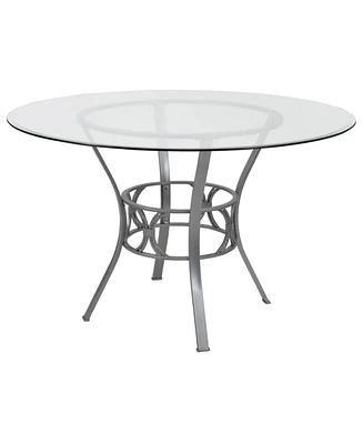 Slickblue Round 48-inch Glass Top Dining Table with Metal Frame